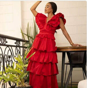 NEW Flamenco Tango Red Multi Tiered Dress SMALL cocktail ayered Fiesta Formal
